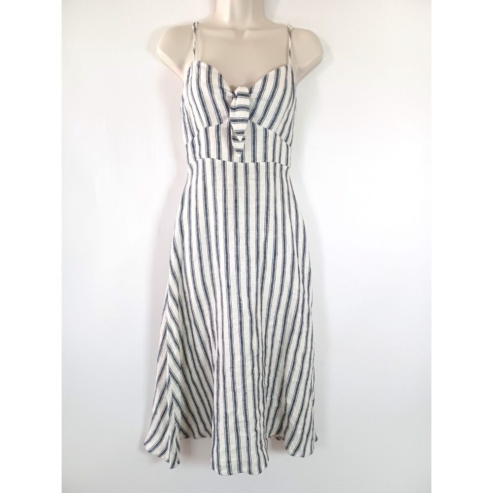 Reformation Midi Dress Linen Size 0 Summer Picnicore Cottage Coastal Nautical